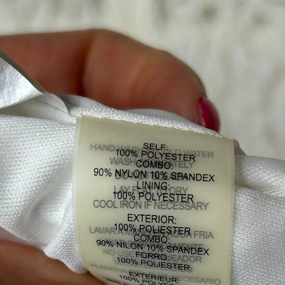 Kensie White Dress Size 14 Lace Top Tiered Pleated Ribbon Short Sleeves - Picture 12 of 14